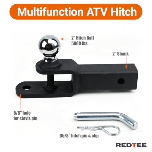 ATV/UTV Trailer Hitch with 2 Inch Ball, Fits 2 Inch Receiver - size: 2" Shank -2" Ball