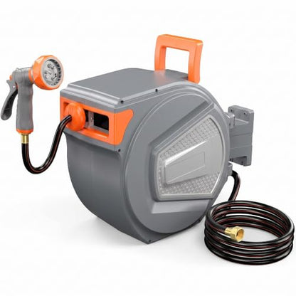 Retractable Garden Hose Reel,Heavy Duty Water Hose Reel,Wall Mounted with 9-Pattern Spray Nozzle,Any Length Lock,Slow Retract System,180° Swivel for Yard,Lawn,Patio & Car Wash (Grey, 1/2" x 78 FT) - color: Grey, size: 1/2" x 78 FT