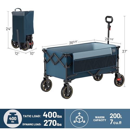 Timber Ridge Collapsible Wagon Cart with Brakes - color: Blue, size: 200L