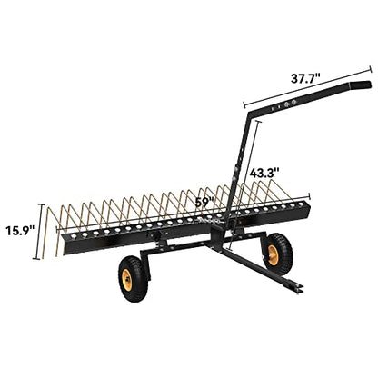 YITAMOTOR 60" Tow Behind Pine Needles Rake with 24 Spring Steel Tines