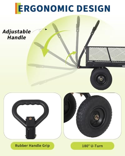 1200LBS Heavy Duty Steel Garden Wagon Cart – 13" All-Terrain Pneumatic Tires – Removable Mesh Sides – 180° Rotating Handle – Outdoor Utility Yard Cart for Lawn, Garden, Landscaping - color: Black
