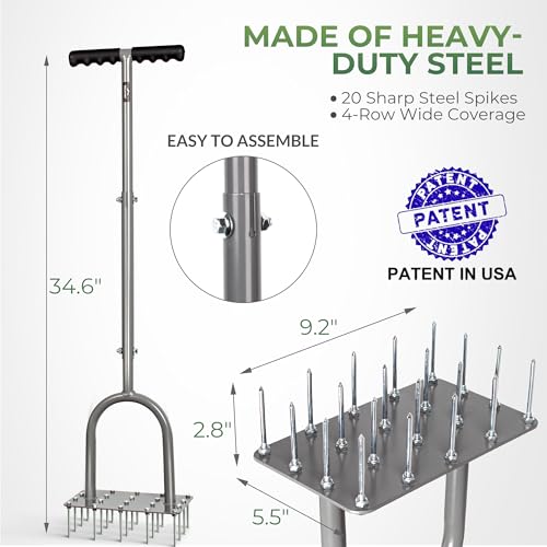 Walensee 4-Row Lawn Aerator Tool with 20 Steel Spikes for Small Yards - style: 4-Row Spikes