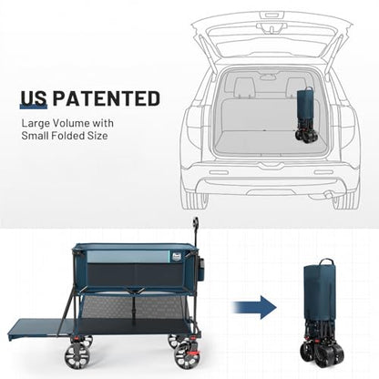 Timber Ridge 400L Folding Double Decker Wagon with Brakes, 54" Extra Long - color: Blue, size: Double Decker