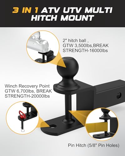 RETRUE ATV UTV Trailer Hitch for 2 inch Receiver, 3-in-1 Ball Mounts - size: 2" Ball, 2" Receiver