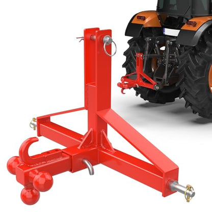 3 Point Trailer Hitch with 2” Receiver, Tri-Ball Hitch for Cat.1 Tractors - color: Red