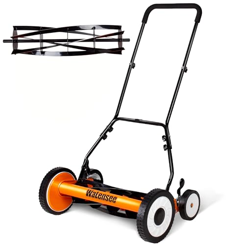 Walensee 18-Inch Manual Lawn Mower, 5-Blade Push Reel, 9 Heights - size: 18-Inch No Catcher