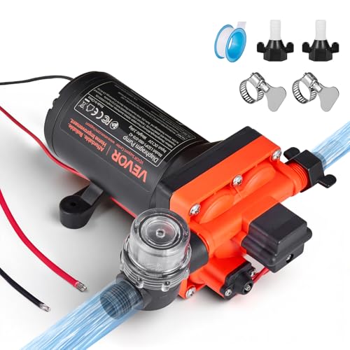 VEVOR RV Water Pump, 12V DC 6 GPM (22.7 L/min), 4-Chamber Self-Priming Diaphragm Water Pump with Automatic Pressure Switch, 70 PSI Max Pressure, On Demand for RV, Caravan, Marine, Yacht, Car Washing - size: 12V, 4-Chamber, 6.0GPM, 70PSI