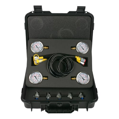 Hydraulic Pressure Test Kit w/ 4 Gauges & 12 Coupling, Excavator Pressure Gauge Testing Tester Coupling Set - size: 19PCS: 4 Gauges