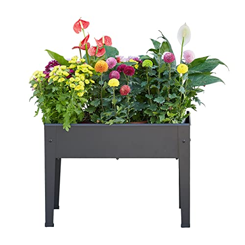 Raised Garden Bed, Elevated Planter Black Metal Plant Box with Legs Standing Garden Stand Drainage Holes Black(24" L x 11" W x 18" H) - color: Black 24" L X 11" W X 18" H