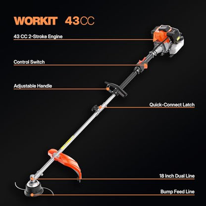 WORKIT 43cc 5-in-1 Gas Weed Wacker 17" Hedge Trimmer,Brush Cutter,Pole Saw - size: 43 cc