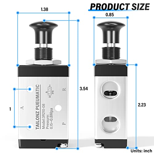 TAILONZ 1/4"NPT 3/2 3R210-08 Manual Valve - size: 1/4"NPT, style: 3 Way 2 Position Manual
