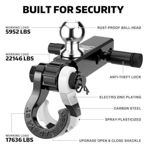 AUTOBOTS 2 inch Trailer Hitch Ball Mount with Tow Shackle and Pin - color: white