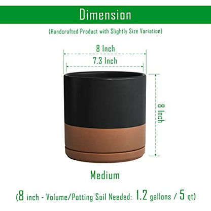 D'vine Dev 8 Inch Ceramic Planter Pot, Black/Tan, 94-O-D-7 - color: Black/Speckled Tan, size: Medium