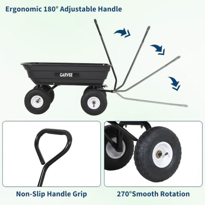 Garvee Garden Dump Cart, 600lb Heavy Duty Poly Wagon with Pneumatic Tires - size: 600LBS