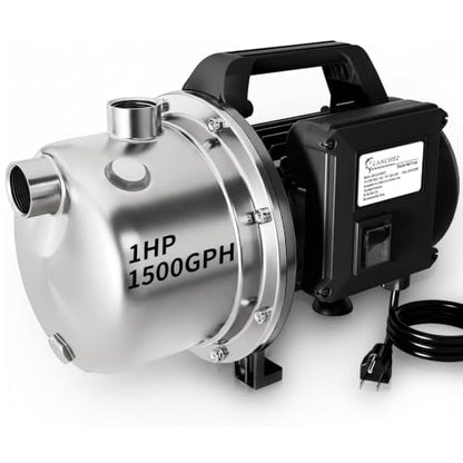 LANCHEZ 1 HP Shallow Well Pump, 1500 GPH Stainless Steel Garden Irrigation Pump, 115V Water Transfer Pump, Water Booster Jet Pump for Home Garden Lawn Farm, Jet black - color: Jet Black