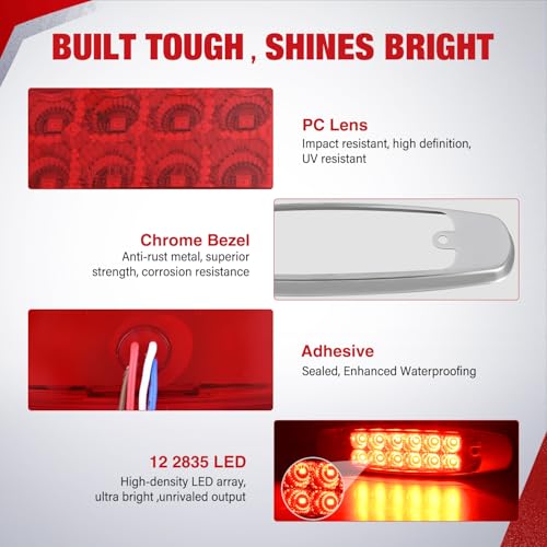Nilight 6.3" Amber Red Rectangle Side Marker Light with High Low Strobe - color: Amber Red 6.3" 20Pcs