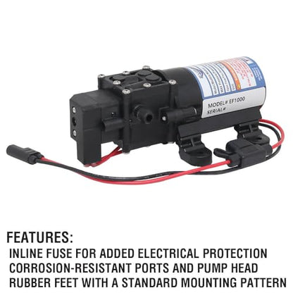Everflo 12V On-Demand Diaphragm Sprayer Pump - 1.0GPM, 40 PSI Max, 3/8" Hose Barb