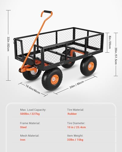 Steel Garden Cart Heavy Duty Utility Wagon with Sides, 500 lbs - size: 500LBS
