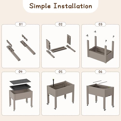 Raised Garden Bed with Wheels, Resin Elevated Planter Box, Gray - color: Gray, size: 26.3" H
