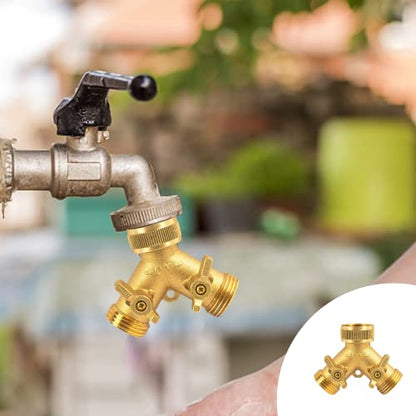 Hourleey Brass Garden Hose Splitter (2 Way), Solid Brass Hose Y Splitter 2 Valves with 2 Extra Rubber Washers (4 Pack) - size: 4 Pack - 2 Way
