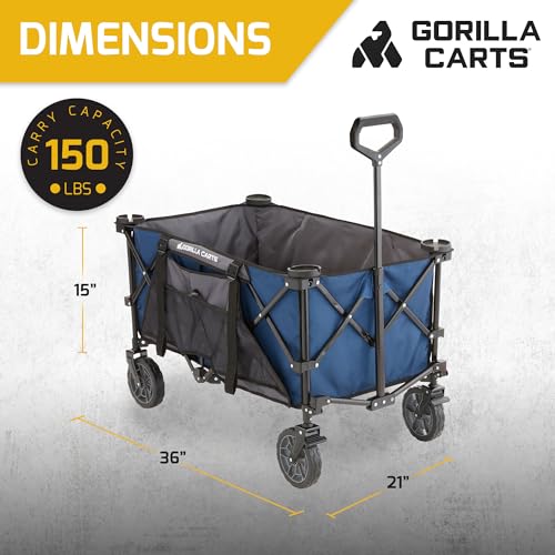 Gorilla Carts Collapsible Folding Outdoor Utility Wagon, 7 Cu Ft, Blue - color: Blue
