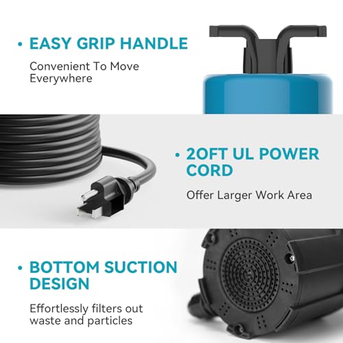 1/2HP Sump Pump 1080GPH Submersible Water Pump with Float Switch - color: Deep Blue