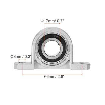 uxcell 6Pcs KP003 Pillow Block Bearing 17mm Bore Zinc Alloy, Self-Alignment - size: 17mm