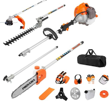 PROYAMA 42.7cc 5 in 1 Gas Powered Hedge Trimmer, Weed Eater, Pole Saw
