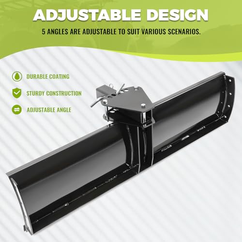 KUAFU 3-Point 48 Inch Scrape Blade Implement 2 Inch Reciever Compatible with ATV UTV Rear Grading Blade Attachment Angle Adjustment Adjusts 0 7.5 or 15 Degrees