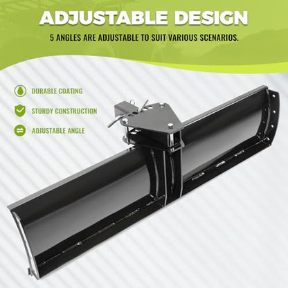 KUAFU 3-Point 48 Inch Scrape Blade Implement 2 Inch Reciever Compatible with ATV UTV Rear Grading Blade Attachment Angle Adjustment Adjusts 0 7.5 or 15 Degrees