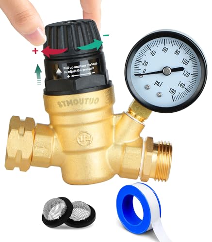 STMOUTUO RV Water Pressure Regulator Valve for Camper. Lead-Free Brass.