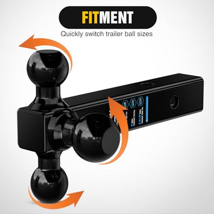 Nilight Tri-Ball Trailer Hitch Mount 1-7/8",2",2-5/16" Fits 2" Receiver - color: 2" hitch 3 ball