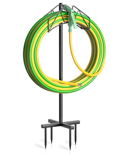 Garden Heavy Duty Hose Holder Stands Storage Rack Freestanding for Outside - color: Single-Hook (Black)