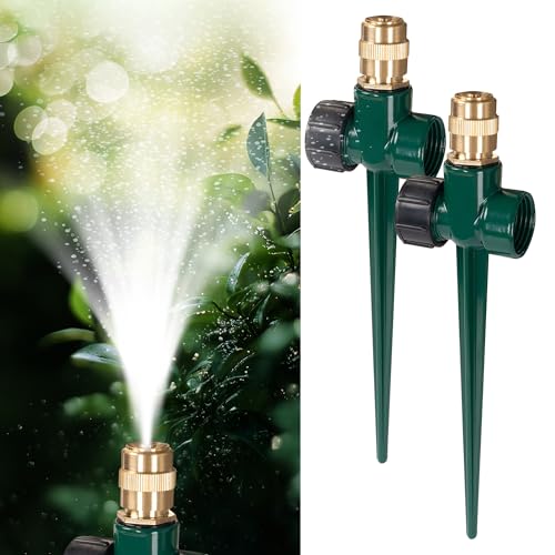 LIULO TOOL 2 Pack Metal Lawn Sprinkler, Automatic Brass Sprinkler with Spike Base, 360 Degree Adjustable Sprinklers Nozzle Large Area Coverage for Lawn Grass Patio Garden Irrigation