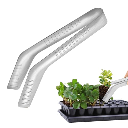 1PCS Seedling Transplant Tongs Stainless Steel Seedling Starters Remove Tongs Seedling Transplanting Tool Seedling Easy Transplanter with Anti-Slip Grasp Tips to Reduce Damage to Roots - color: 1PCS Silver
