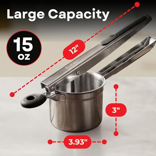 Large 15oz Potato Ricer - Professional 430 Stainless Steel Masher for Fluffy Mashed Potatoes, Gnocchi, Guacamole & Baby Food - Ergonomic Non-Slip Handles, Heavy Duty & Dishwasher Safe Kitchen Press - size: Fixed Disc