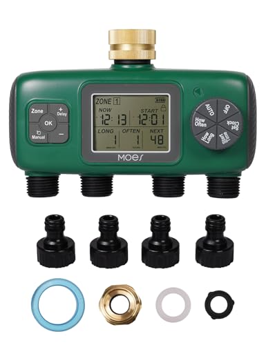 MOES 4 Zone Sprinkler Timer for Garden Hose,Brass Inlet Water Timer - size: 4 Outlet