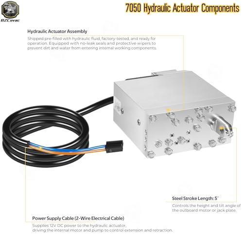 ELCT0078 7050 Hydraulic Actuator for CMC Tilt and Trim - Standard Hydraulic Jack Plate Actuator for PT-130 PT-35 T-H Marine Power Systems, 12V Self-Contained Marine Electric Hydraulic Unit, 5" Stroke