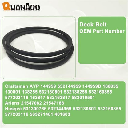 144959 Deck Belt 1/2" x 95.5" fits Craftsman LT1000 LT2000 LT3000 DLT3000 YT3000 42" Riding Mower Repalce 138255 130801 532138255 160855 24690 144959D for Husqvarna Poulan AYP Lawn Tractors - size: 144959