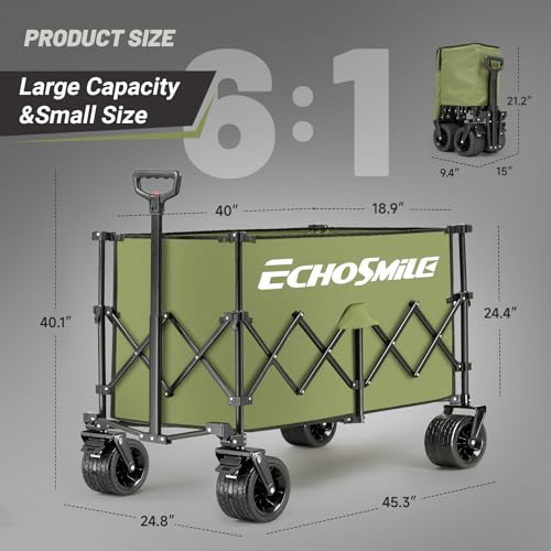 EchoSmile Wagons Carts Foldable Heavy Duty with 500Lbs Wt, 300L Cap, Green - color: Green