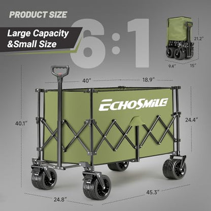 EchoSmile Wagons Carts Foldable Heavy Duty with 500Lbs Wt, 300L Cap, Green - color: Green