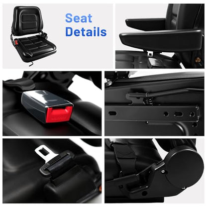 Universal Forklift Seat/Tractor Seat - Compatible with Forklifts, Tractors, Zero-Turn Mowers, Skid Steers, Telehandlers, Backhoes, Excavators -Safety Belt, Adjustable Backrest,Sliding Rails, Black - size: (L:6.7"-11.2"/W:9"-13")