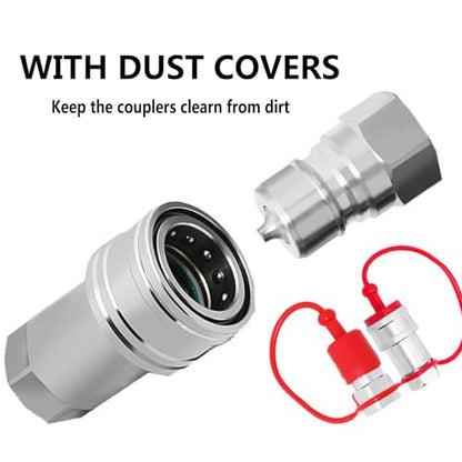 1/4 NPT Ag ISO 7241-A Hydraulic Coupler, CEKER Poppet Pioneer Style Hydraulic Quick Connect Tractor Coupling,Carbon Steel Poppet Valve 2Set - size: 1/4" 2set