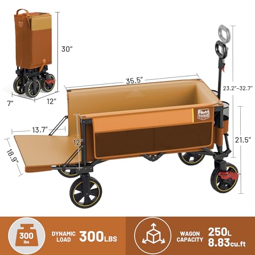 Timber Ridge 49" Extra Long Collapsible Folding Wagon with Tailgate&Brakes - color: Orange, size: 250L