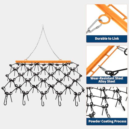 Heavy Duty Drag Harrow 4 Ft x 4 Ft, 3/8" Tines, Fixed Cylinder & Chain Mat Fits ATV/UTV/Lawn Tractor for Arena Leveling, Pasture & Soil Breaking (Black&Orange)