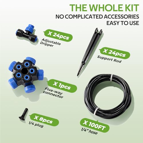 HIRALIY 100FT Drip Irrigation Kit for Raised Beds & Gardens - size: 100FT