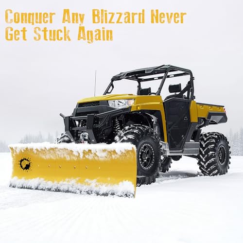 ATV/UTV Front Mount Land Leveler, 48"-60" Adjustable Steel Driveway Grader for Gravel&Dirt, Heavy Duty Yard Leveling Tool, Snow Plow Kit Compatible, 5-Position Angle, Winch Required (Sold Separately) - color: YELLOW