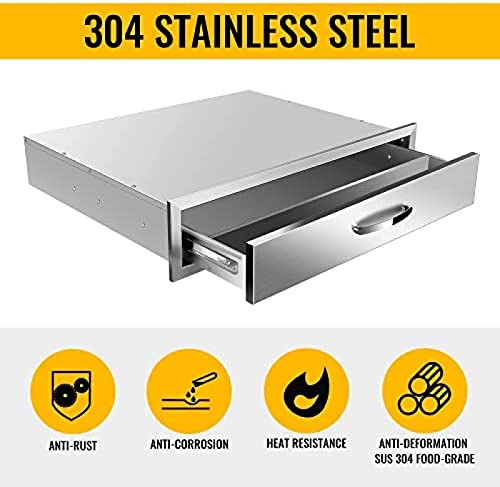 AHLOKI Stainless Steel with Chrome Handle BBQ Island Drawers for Outdoor Kitchen Or Grill Station,30Wx23Dx6.5H - size: 30Wx23Dx6.5H