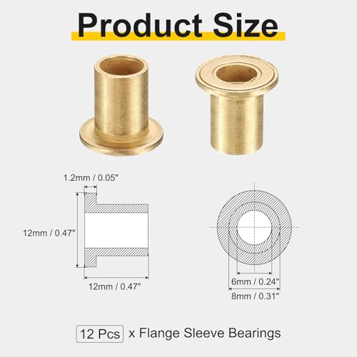 uxcell 12Pcs Flange Sleeve Bearings, 6mm Bore x 8mm OD x 12mm Length, Self-Lubricating Sintered Bronze Bushings - size: 6mm Bore x 8mm OD x 12mm Length
