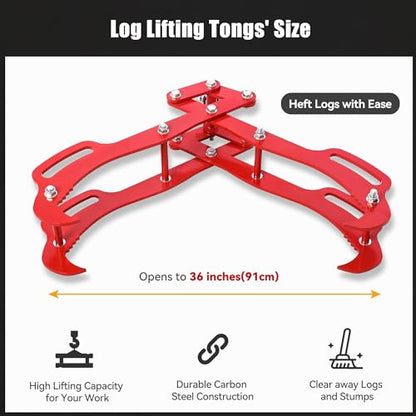 Garvee 36 in Log Grabber, Log Lifting Tongs, Skidding Log Lifting Tongs Timber, Heavy Dut Solid Steel Swivel Dragging Steel Tongs Log Lifting Lumber Skidding Tongs Logging Grabber(4 Claw) - size: 36 in-4 Claw